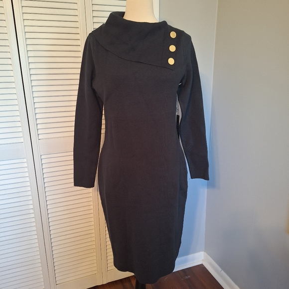Tahari Dresses & Skirts - Tahari Black Long Sleeve Dress with Gold Buttons Medium NWT *C6